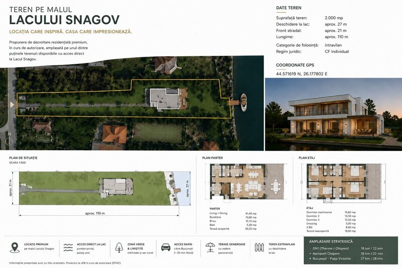 Snagov  teren rar pe lac Snagov  2.000 mp  ponton + garaj barca - autorizatie